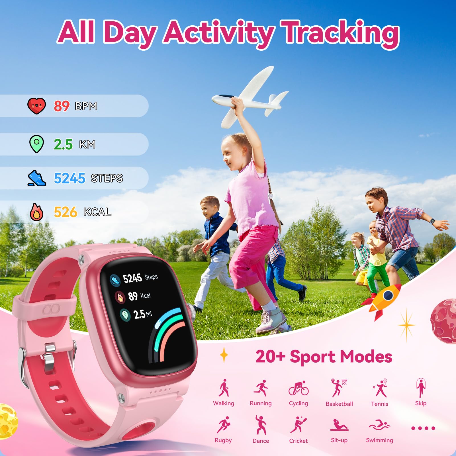 Smart Watch For Kids Girls Boys With Sleep | Health | Activity Tracker, Games, Alarm, Ip68 Waterproof Kids Fitness Watch With Pe